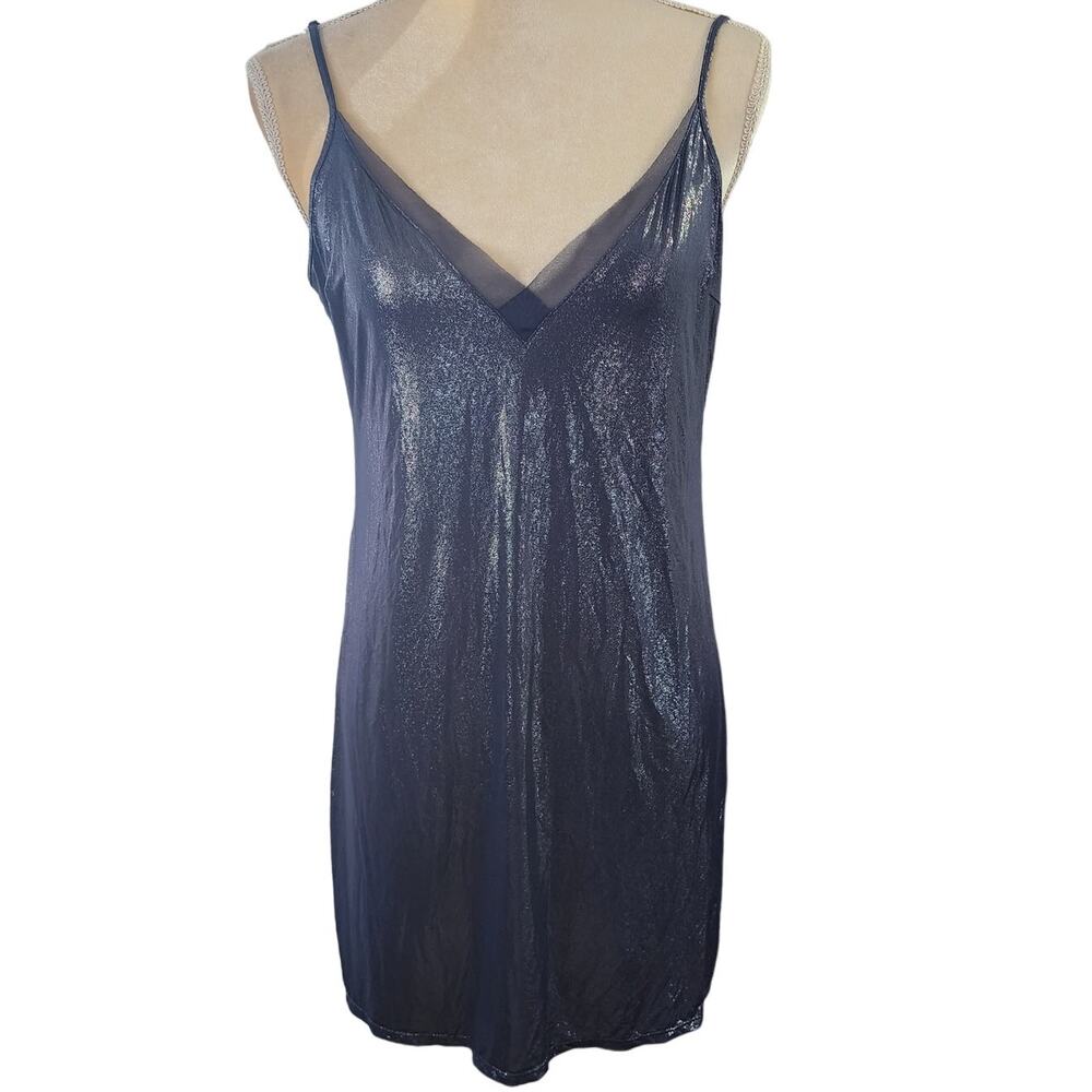 Victoria's Secret Blue Metalic Slip lingerie Nightie Nightgown Silky Size Medium